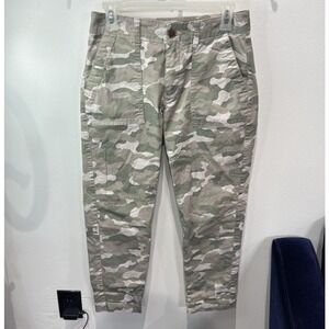 Gap Girlfriend Khaki Flat‎ Front Cream Green Camo Women's Size 2